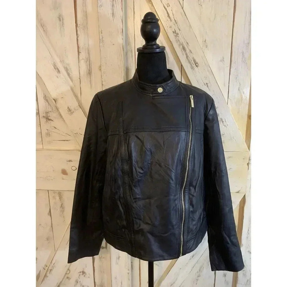 Michael Kors Real Leather Moto Jacket Asymmetrical Zip Black NWT $250 - 1X AS IS - Picture 5 of 16